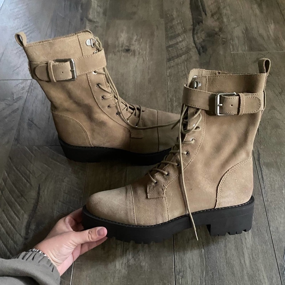 Sam Edelman Junip Suede Combat Boot Safari Tan 8.5 NWOB